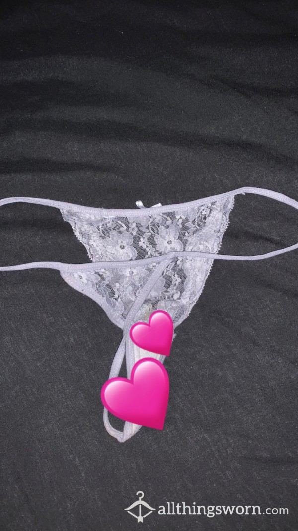 Pet*te Pu**y Stained Grey Lacy Thong