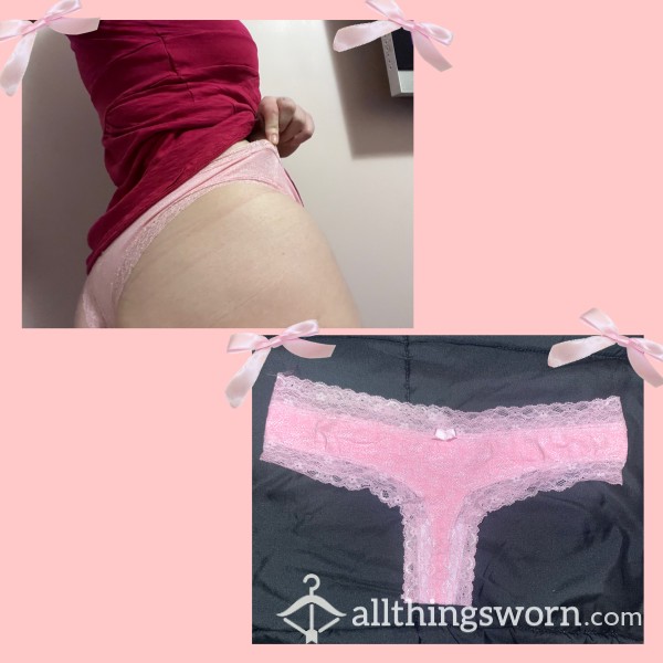 PINK AND WHITE LACE THONG MEDIUM 🎀💝- WORN FOR 24 HOURS