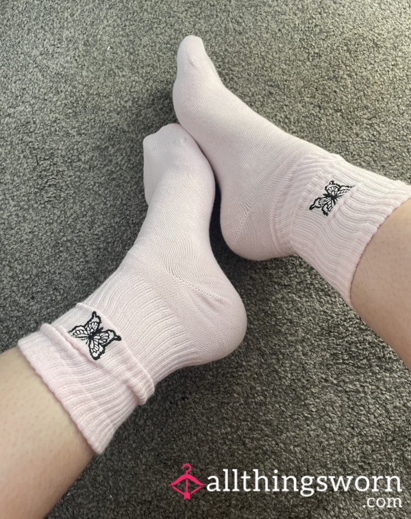 Pink Bu*terfly Crew Socks