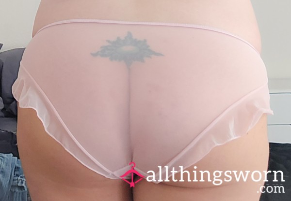 Pink Frilly Sheer Nylon Full Coverage Panty