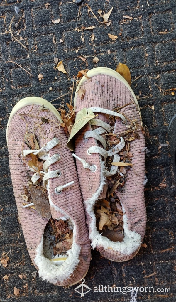 Trashed Pink Fuzzy Slip-ons