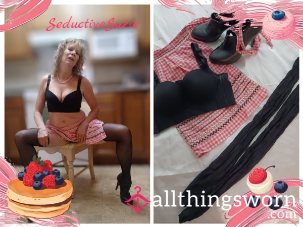 Pink Gingham Apron & Black Bustier Kitchen Play Outfit