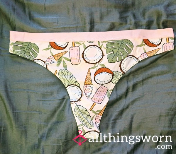 Pink Ice Cream And Coconut Pattern Thong