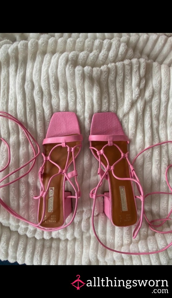 Pink Lace Up High Heels