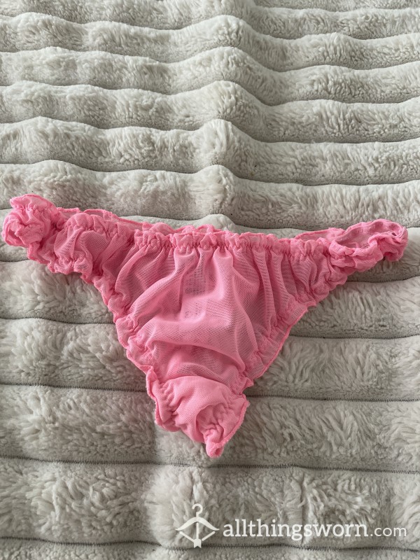 Pink Mesh Frill Thong - Size 10-12