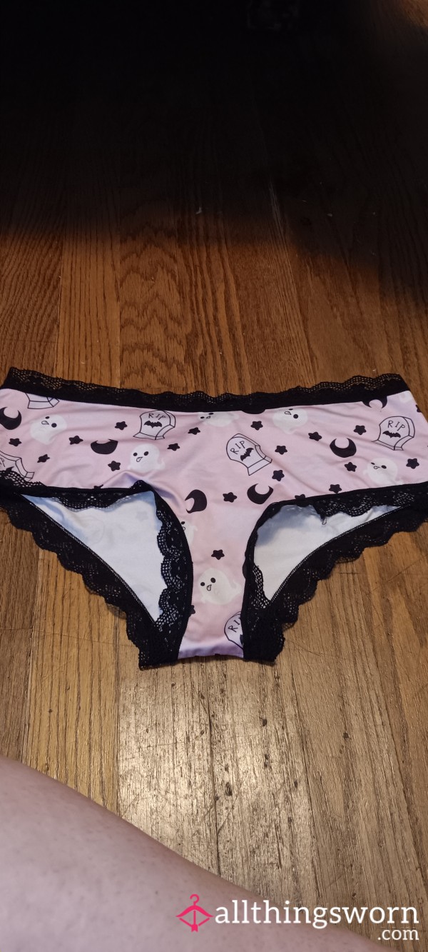 Pink Nylon Sp**ky 👻 Cheeky Panties W/ Lace Trim Size- L