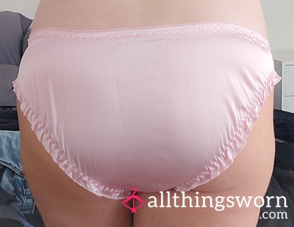 Pink Shiny Satin Frilly Full Coverage Panty