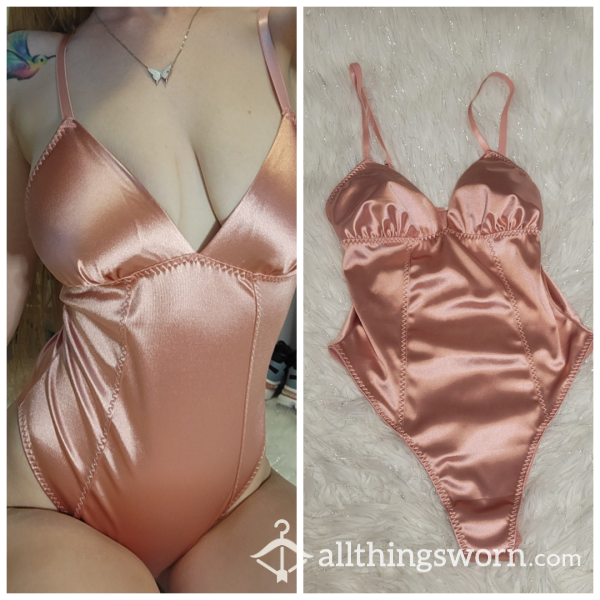 Pink Silky Satin Bodysuit Teddy In Size Small W Bu*ton Clasp To Be Worn 3 Days W Shipping Included