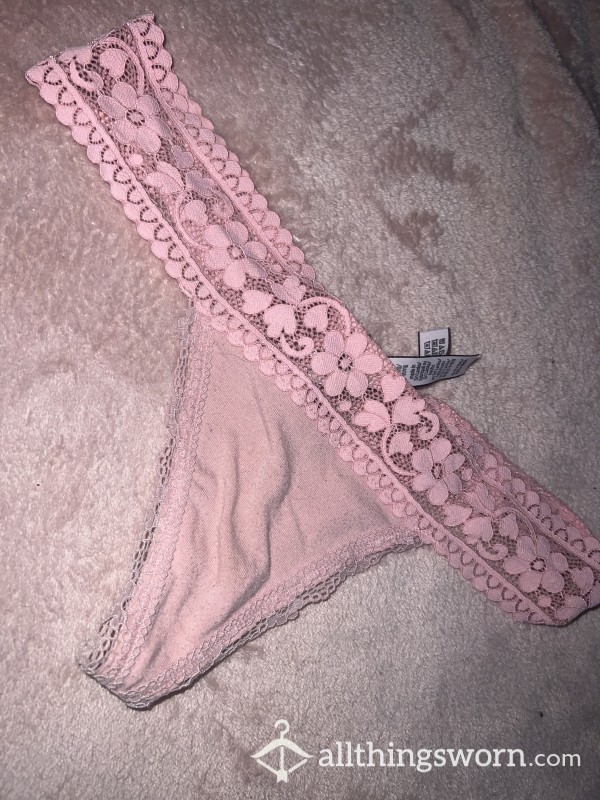 Pink Size Small Thong With Flor*l Lace Trim From Victoria’s Secret.