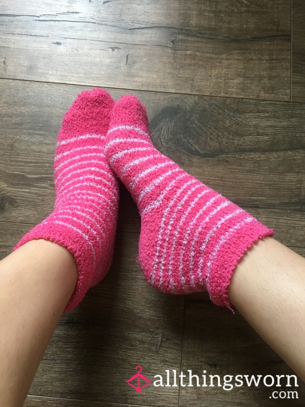 Pink Striped Fuzzy Socks