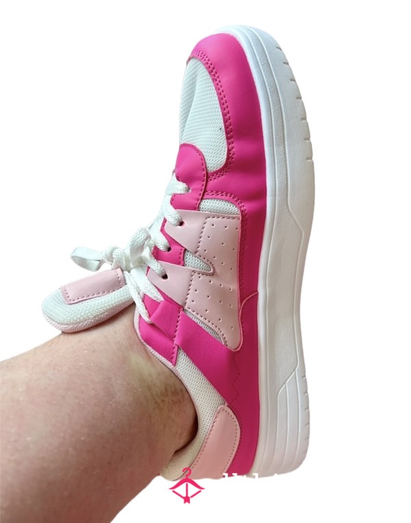 👟 Pink & White UK 11/US 13 Women’s Trainers/Sneakers Worn By A BBW 👟