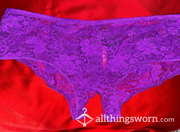 Plus Size Purple Crotchless Panties With Ruffle On B*m