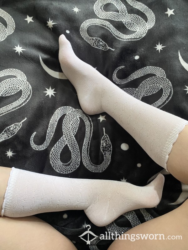 Pretty Long White Cotton Socks Hearts