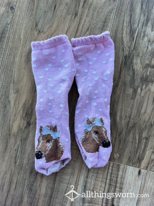 Princess Pink Polka Dot Horsey Cotton Socks💕