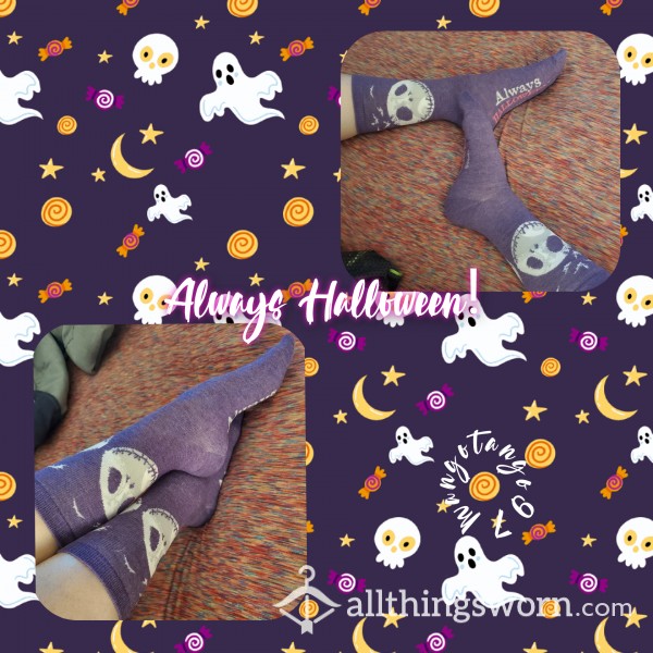 💜💀Purple "Always Halloween" Crew Sock💀💜