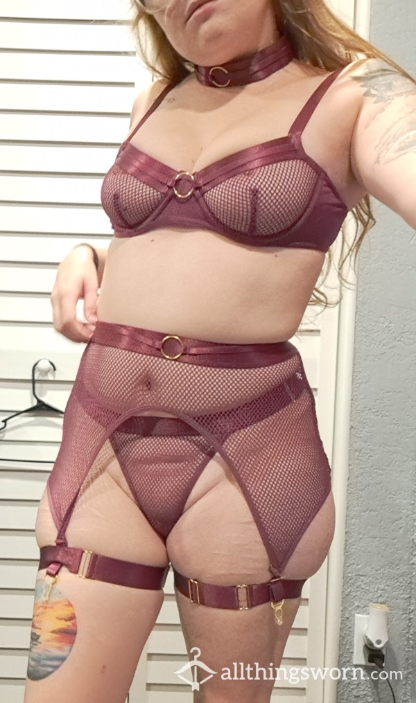 Purple Fishnet Lingerie Set Worn 72-hours