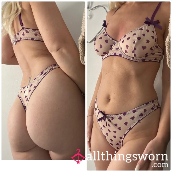 Purple Heart Mesh Lingerie Set