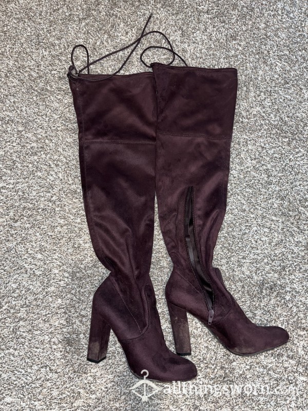 Purple Knee High Heeled Boots