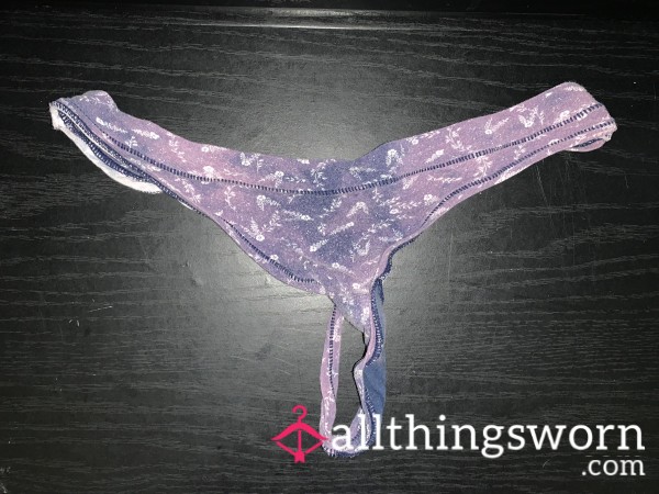 Purple/Blue Tie-Dye Flor*l Patterned Thong