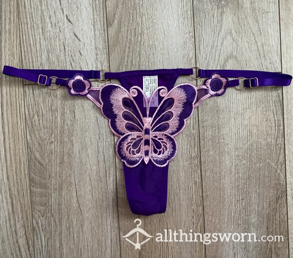 Purple/Pink Mesh Bu*terfly Thong - Worn Your Way