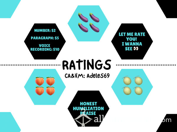 Ratings! D*ck, Pu**y, And Anything Else! Various Levels Available!