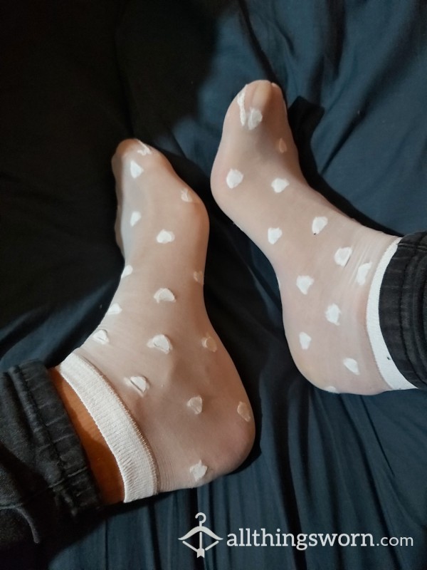 ***SOLD*** STINKY Silky Nylon Heart White Socks!