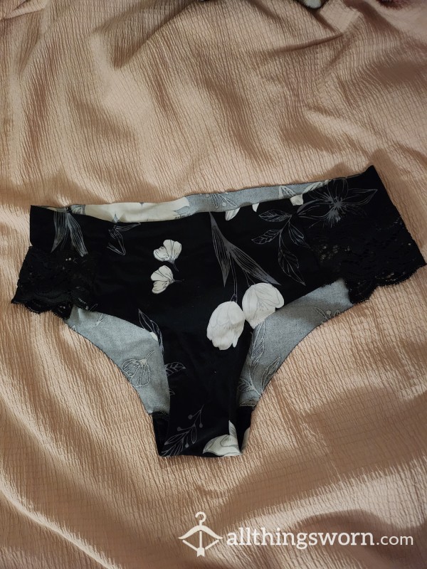 Really Cute Black And White Flor*l Panties With Cutout Lace Parts