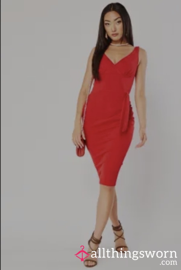 RED BODYCON WRAP MIDI DRESS Sz 16