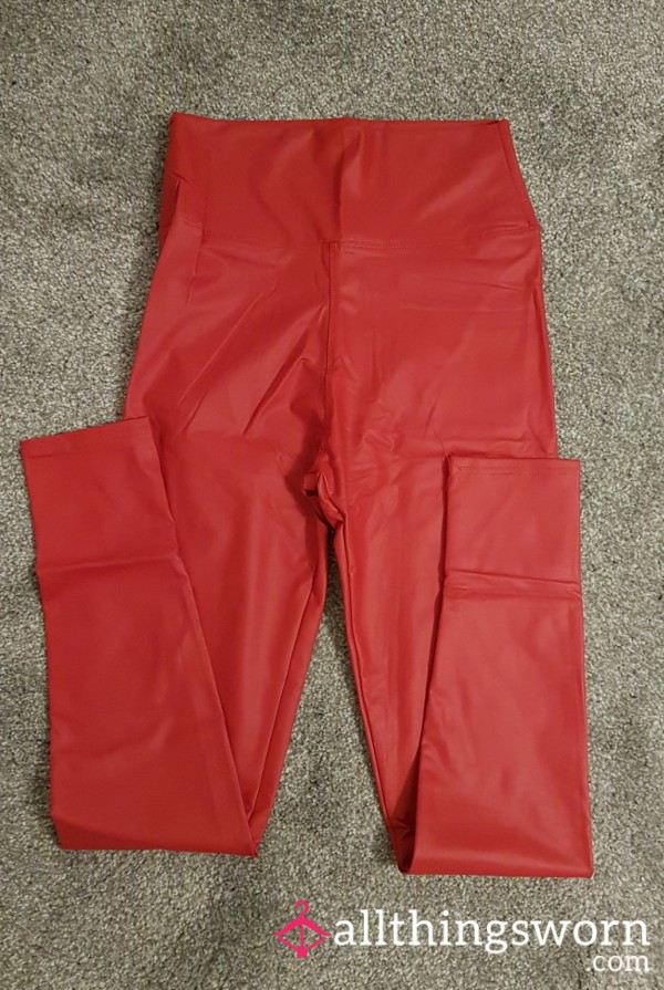 Red Faux Leather High Waisted Trousers