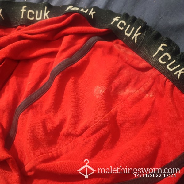 Red FCUK Boxer Brief With C*m Stains