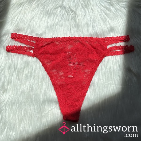 Red Flor*l Lace Thong