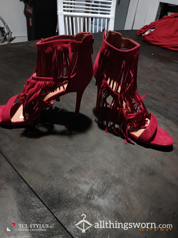 Red Fringe High Heels