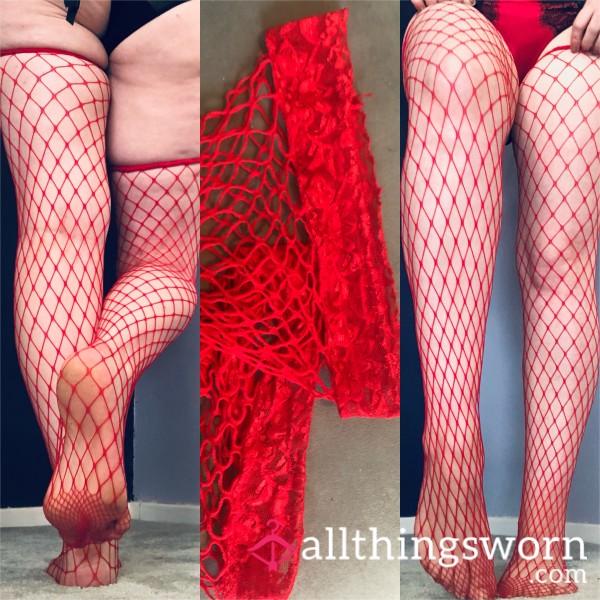 Red Lace Top Large Fishnet Stockings