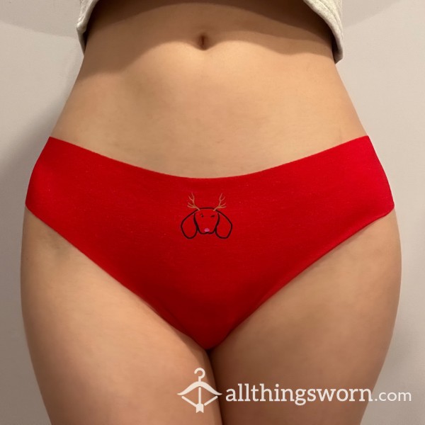 Red No Show Seamless Thong Cute Rain Deer Design Panties VS PINK