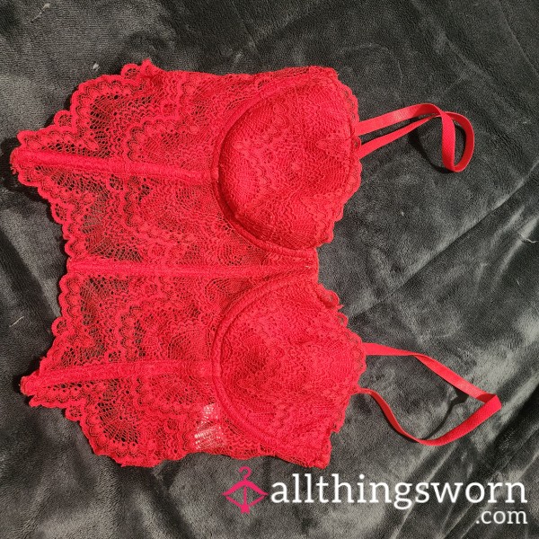 Red S**y Lace Crop/ Bustier Worn.