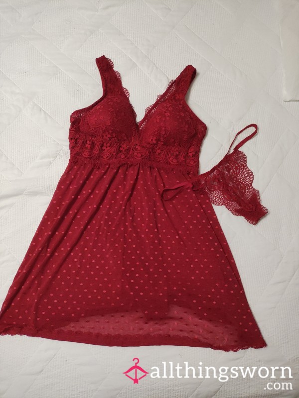 Red Bady Doll Lingerie Worn On A Date