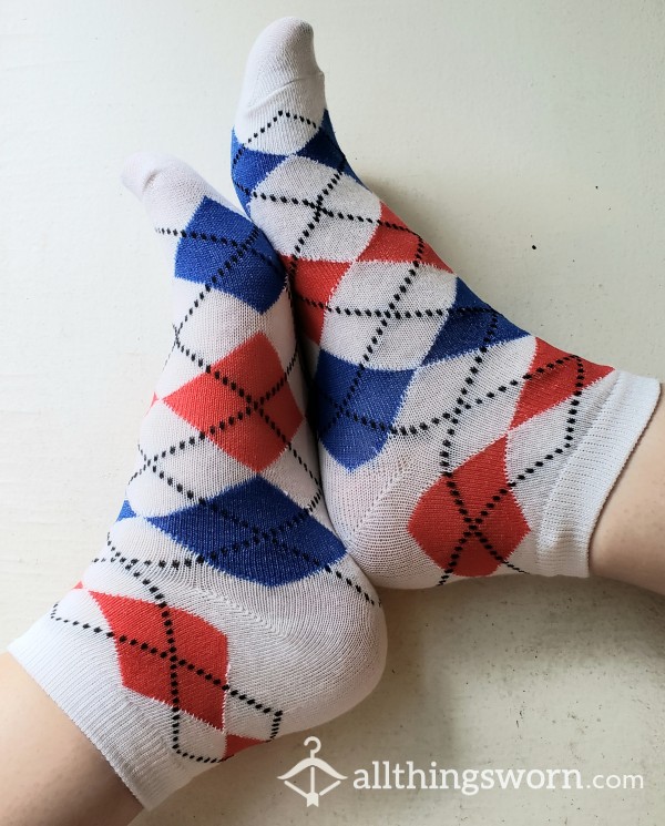 Red White & Blue Argyle Socks❤🤍💙