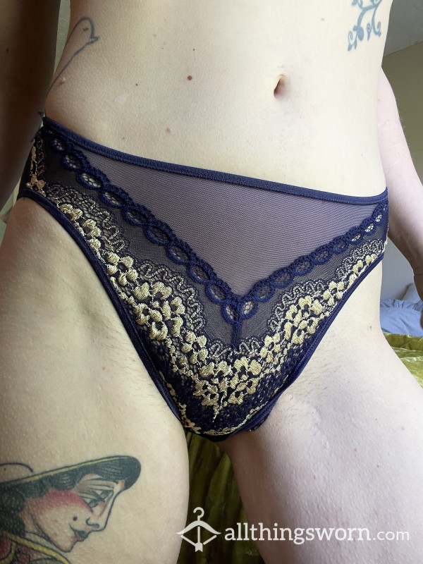 Satin Back Lace/mesh Front Navy Blue Panty