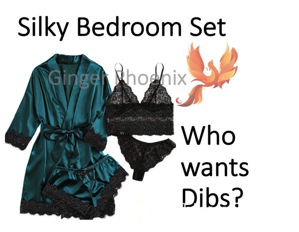 Lingerie Set:  Dark Teal Satin + Lace S**y Lace Hems!  ;) *You* Determine Wear Time, Activities, And Other Considerations!