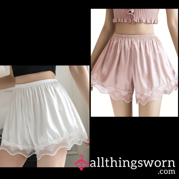 Satin Lacy Trim Shorts Size 16 Pink Or White