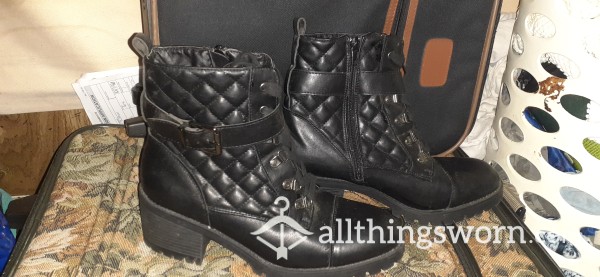 S**y Black Leather Biker Boots Size 11