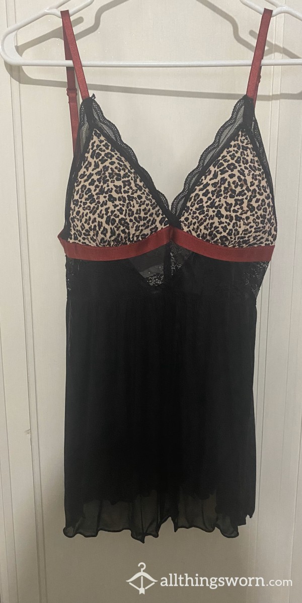 S**y Black & Burgundy Cheetah Babydoll Lingerie