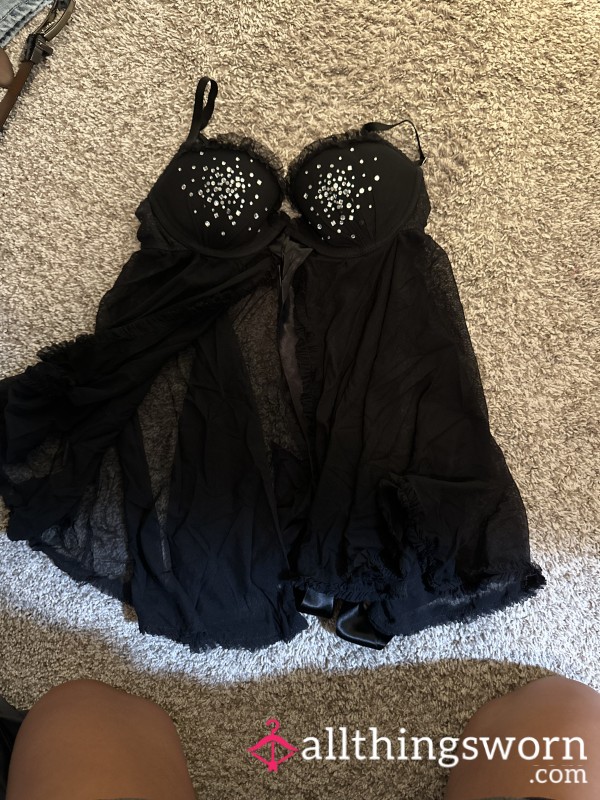 S**y Black Lingerie With Cutouts And Rhinestones