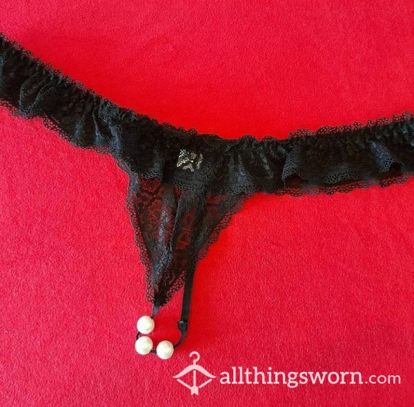 S**Y, LACY, BLACK THONG, WITH THREE 'MAGIC' BEADS THAT RUB AGAINST ALL THE RIGHT PLACES...... 💦 UK SIZE 20-22