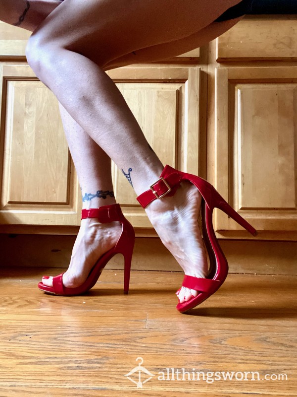 S**y Patent Red High Heels, Size 9, Worn By Milf Feet