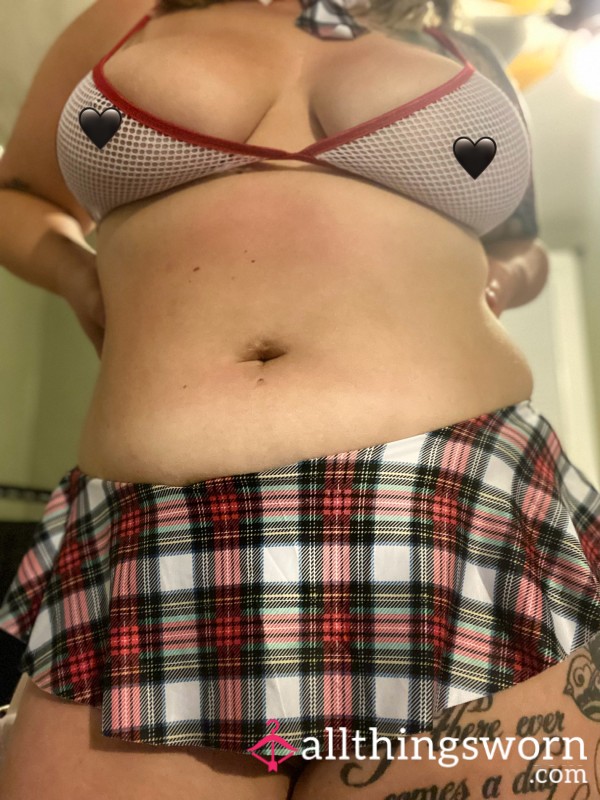 S**y Plaid Skirt With Mesh Top & Tiny Necktie 🥰