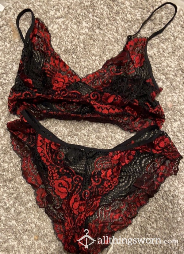 S**y Red & Black Lace 2 Piece Lingerie Set