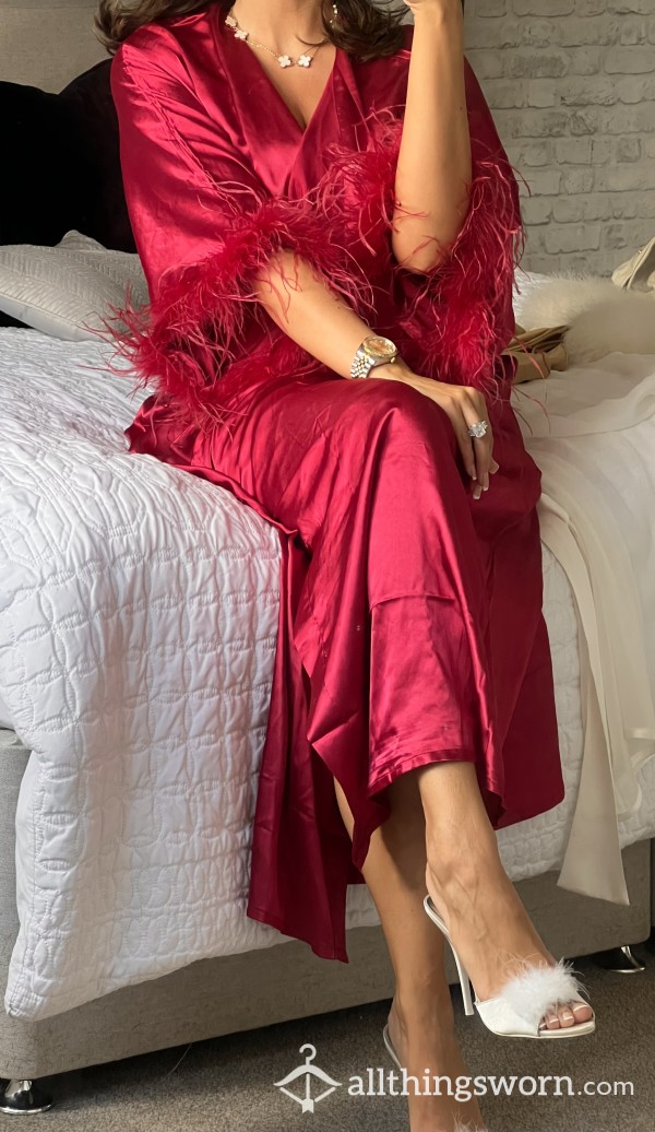 S**y Red Feather Silk Robe