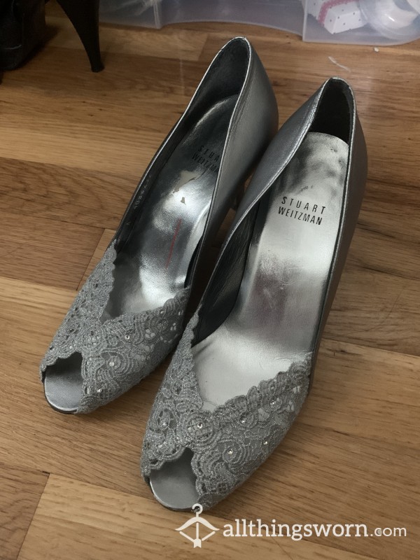 S**y Silver Open Toed Party Heels Size 5