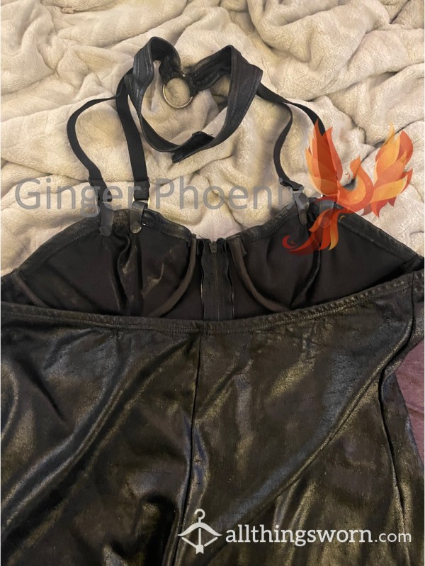 S**y Slave Zip-up!  WORN As Hell.  Polyester + Polyurethane In Black.  Size 14-16 US Womens